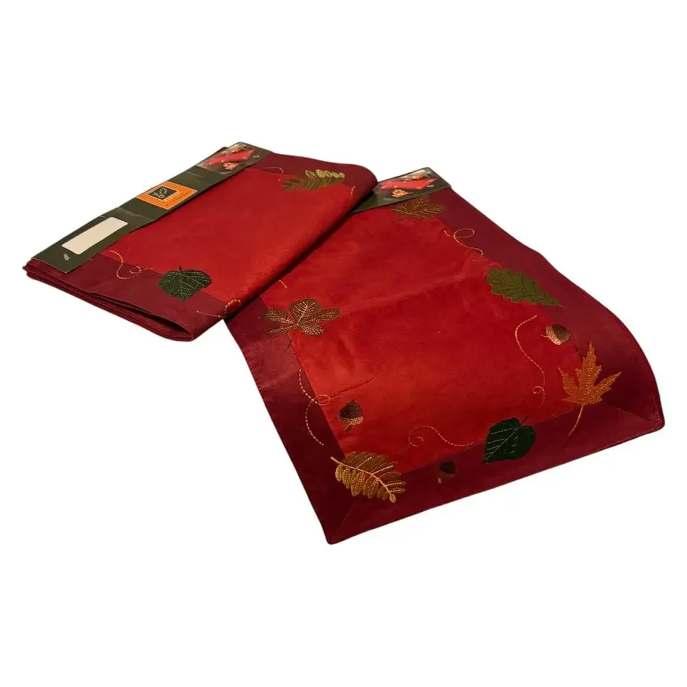 Fall Home Decor Table Runner Set of 2 Embroidered Leave Lined Microsuede 36